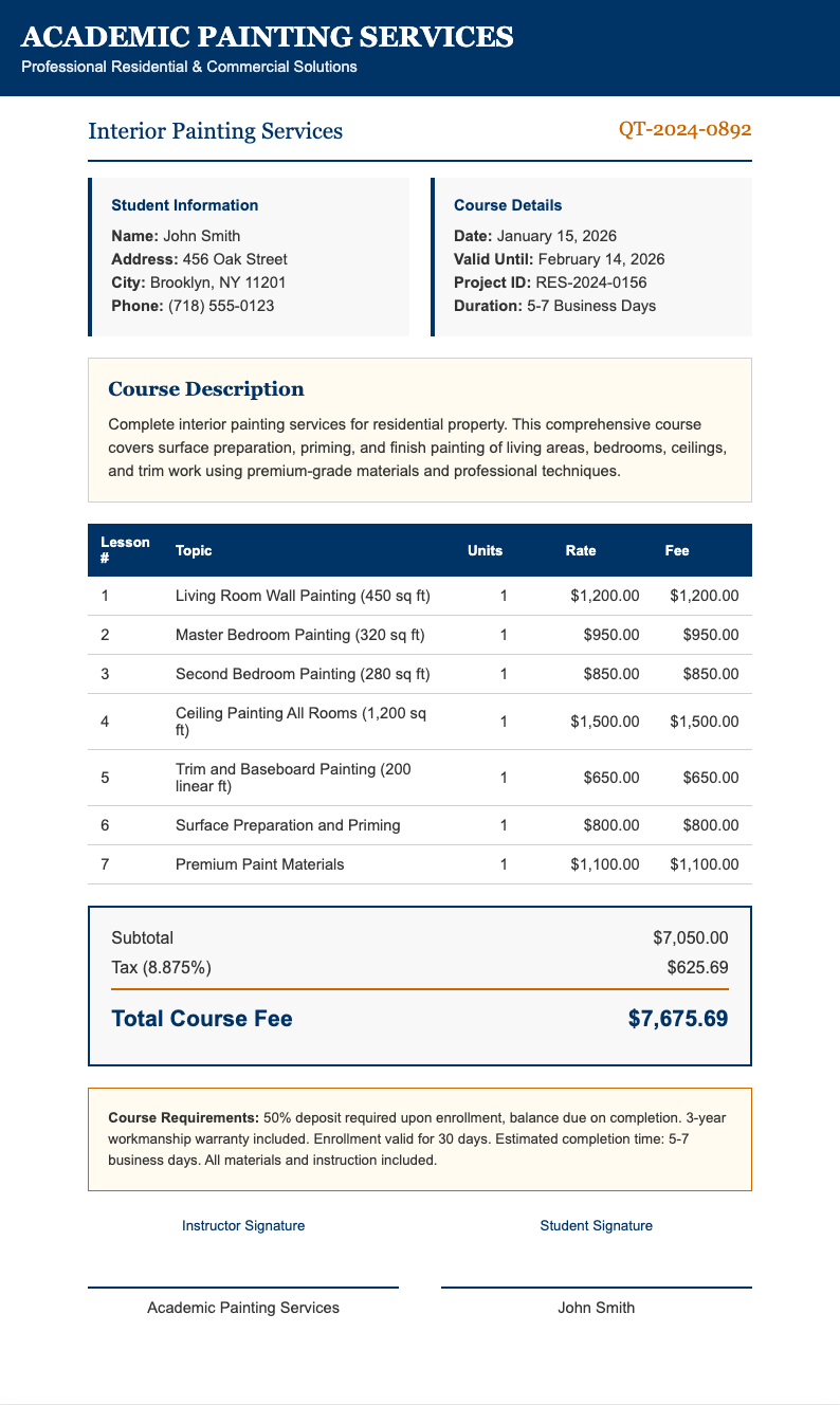 University course pack painting quotation